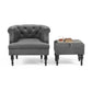 Velvet Upholstered Accent Chair Set with Ottoman, Button Tufted, Storage Ottoman with Tray, Contemporary Style, Gray