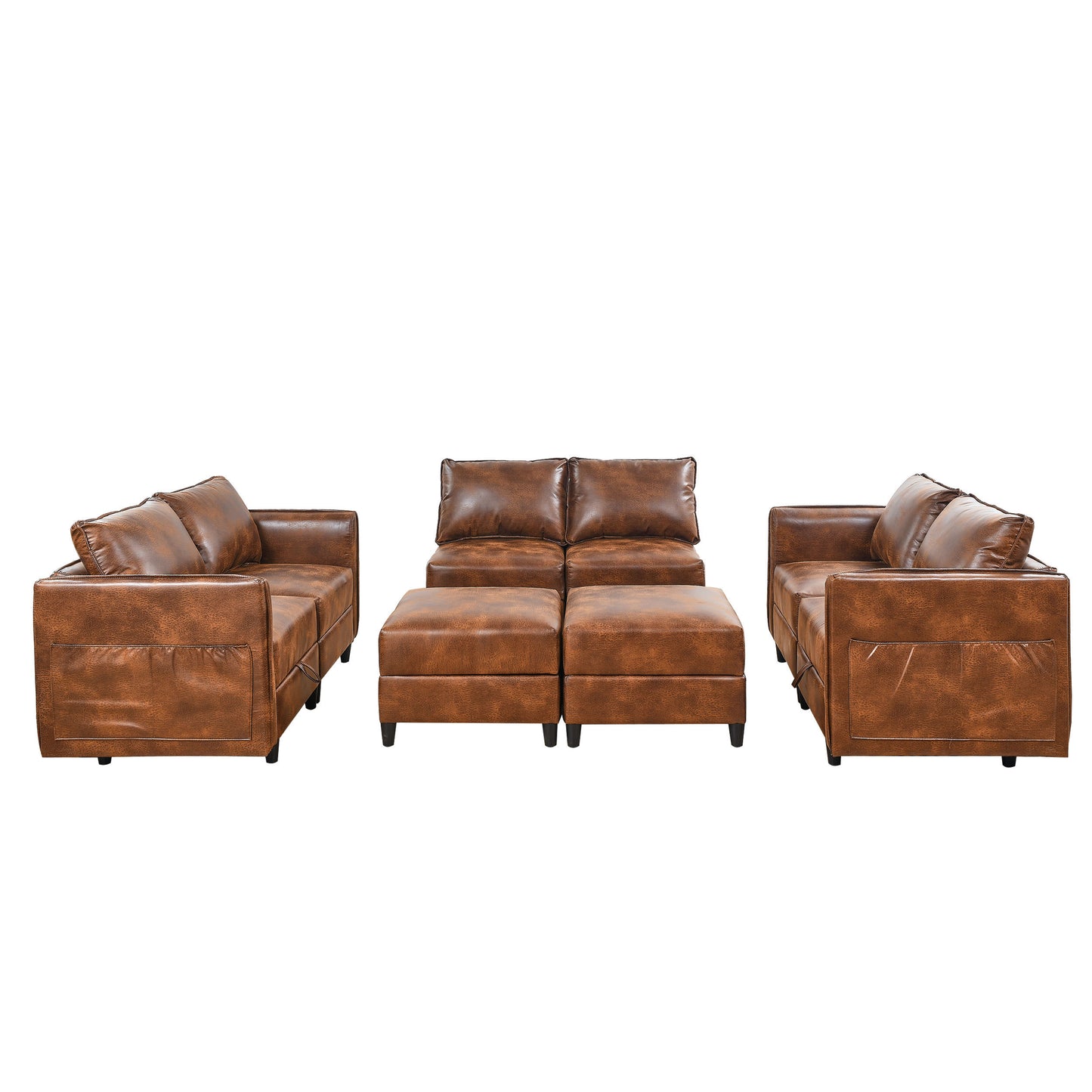 3-Piece Combination Convertible Brown Sleeper Sofa Set with Storage