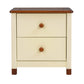 Wooden Nightstand With Two Drawers, Cream and Walnut