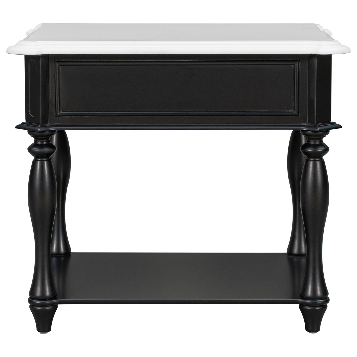 Classic Black and White End Table with Drawer and Bottom Shelf