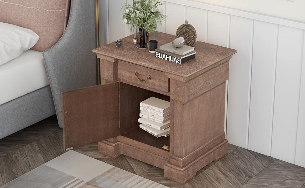 Nightstand, End Table, Accent Cabinet with 1 Drawer and Cabinet Door with USB Charging Ports