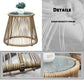 6-piece Outdoor Patio Set, Natural Wicker Frame with Beige Cushions and 2 Round Tempered Glass Table