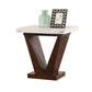 Genuine White Marble Top End Table with Walnut V-Shape Base "Forbes"