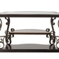 Glass Top Accent Table, Sofa Table with 3 shelves and Scroll Metal Legs.
