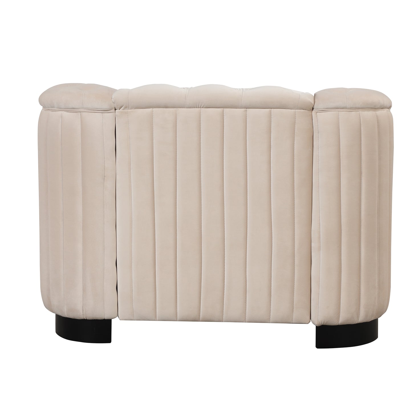 3-Piece Beige Premium Velvet Upholstered Sofa Set with Dark Wood Legs, Button Tufted, Luxury