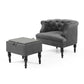 Velvet Upholstered Accent Chair Set with Ottoman, Button Tufted, Storage Ottoman with Tray, Contemporary Style, Gray