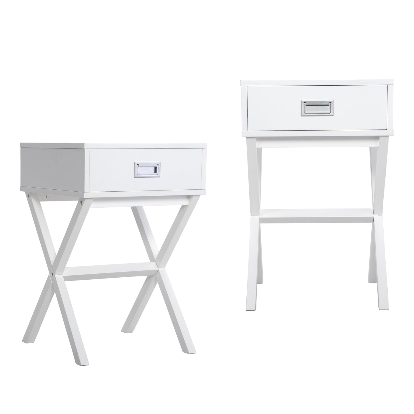Set of 2 White Wooden Nightstands, End Table with Drawer