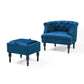 Velvet Upholstered Accent Chair Set with Ottoman, Button Tufted, Storage Ottoman with Tray, Contemporary Style, Blue