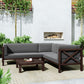4-Piece, X-Back Dark Brown Wood Patio Sectional Sofa Set with Gray Cushions and Table