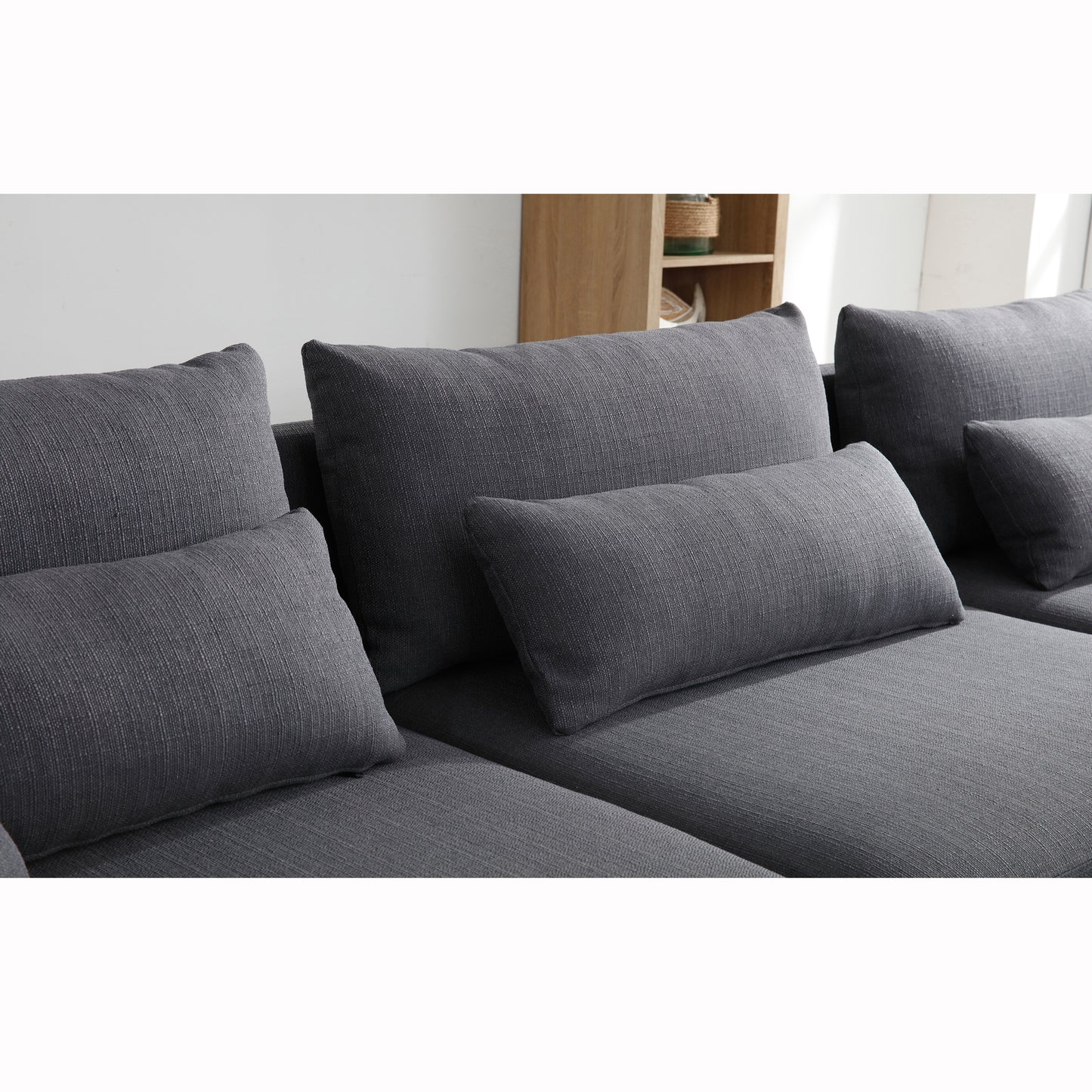 Gray Modern Convertible L-Shape Convertible Sectional Chaise Sofa with Removable Cushions and Wood Legs