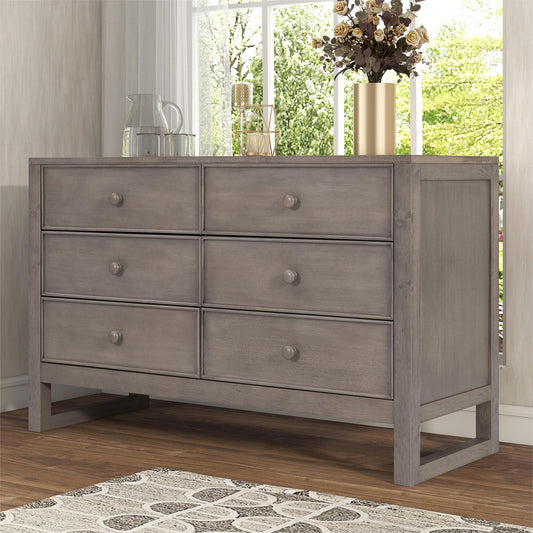 6 Drawer Solid Wood Dresser, Gray