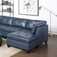 6-piece Genuine Leather Ink-Blue Single Button Tufted Sectional Sofa Set with 2 Ottomans
