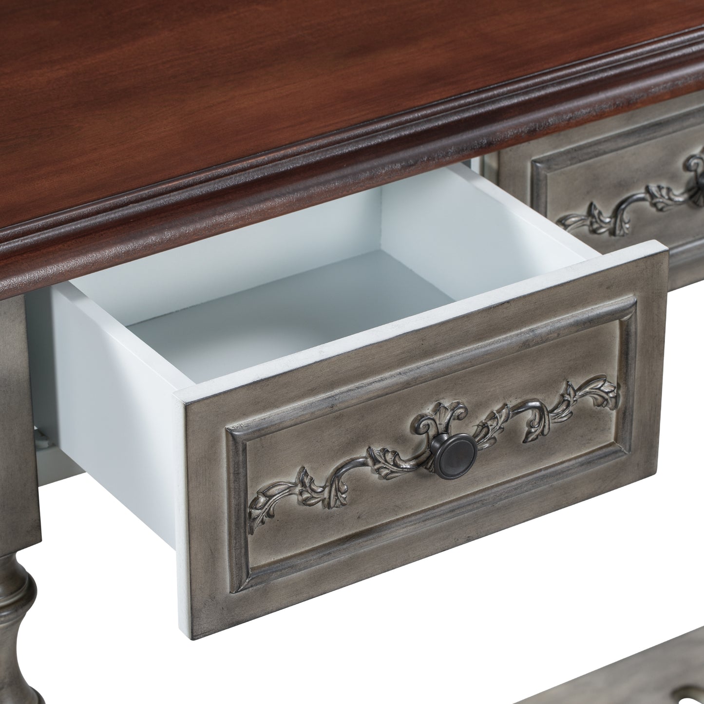Curved Console Table, Traditional Accent Table, Sofa Table with 4 Drawers