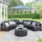 6-Piece Brown and Gray Outdoor Sectional Set, Half Round Patio Rattan Sofa, One Storage Side Table for Umbrella and One Multi-Use Round Table