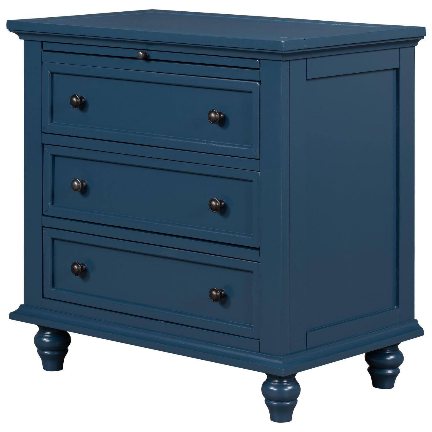 Blue 3-Drawer Storage Wood Cabinet, End Table Dresser with Pull out Tray