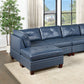 6-piece Genuine Leather Ink-Blue Single Button Tufted Sectional Sofa Set with 2 Ottomans